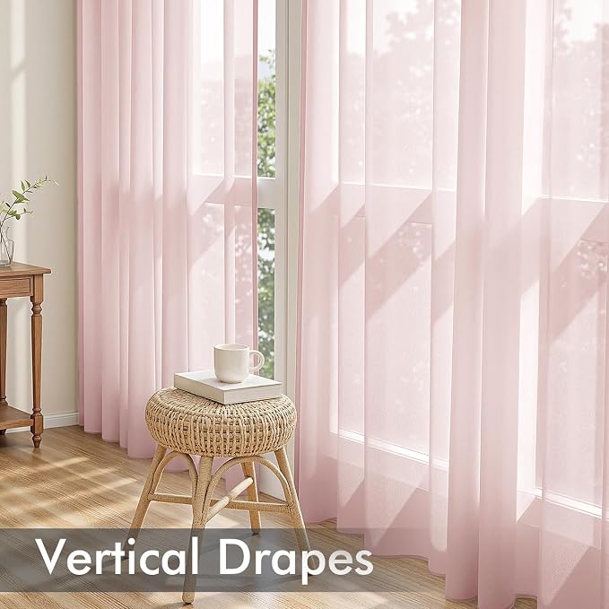 MIULEE Blush Pink Sheer Curtains 90 Inches Long, 4 Panels Set, Light Filtering - Image 5