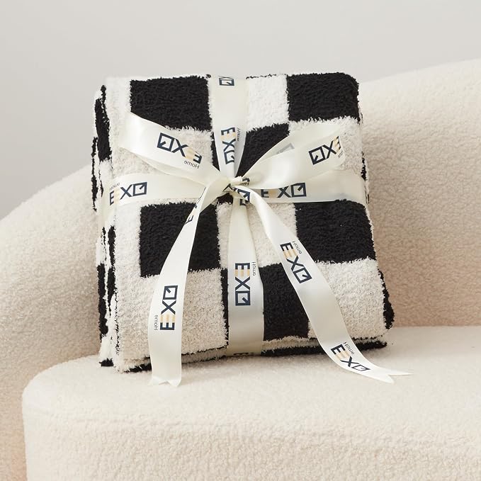 EXQ Home Checkered Throw Blanket, Knitted Blankets - Image 4