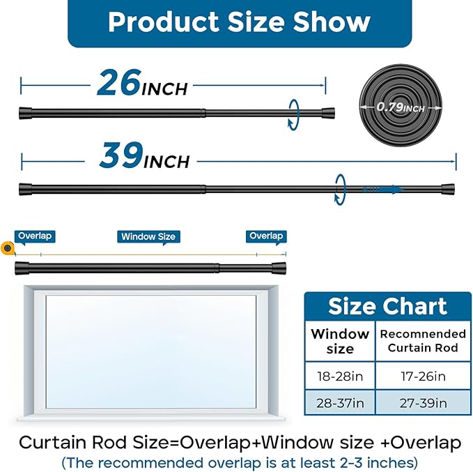 AIZESI 5/8 Inch Spring Tension Curtain Rods - Image 2