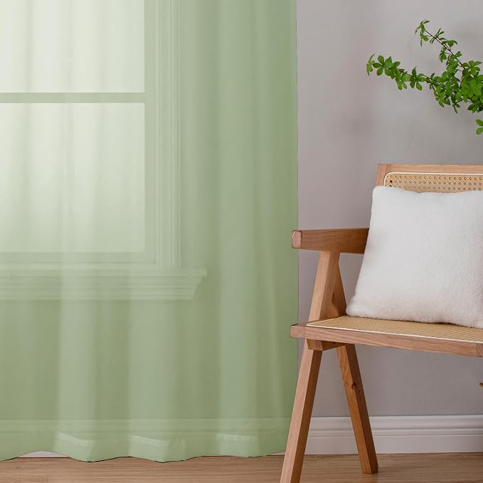 Aiyufeng Light Green Sheer Curtains 63 Inch Length 2 Panels Set - Image 7