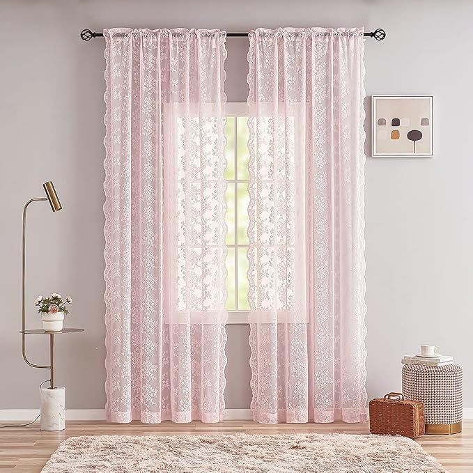 YJ YANJUN Vintage Lace Curtains 96 Inches Long 2 Panels Set Elegant Chic Floral - Image 2