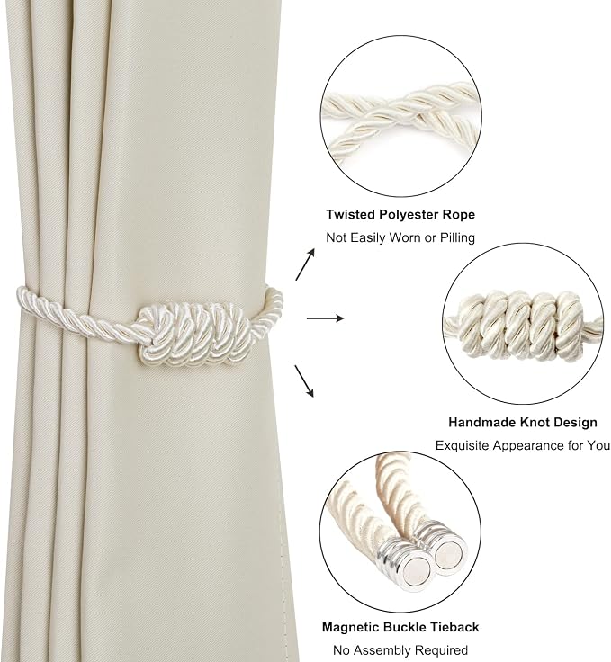 BEL AVENIR Magnetic Curtain Tiebacks, Decorative Drapery Holdbacks Modern Woven - Image 4