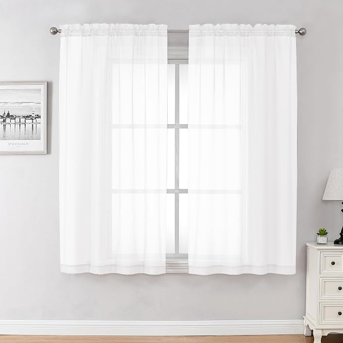 Chyhomenyc White Sheer Curtains 63 Inches Long 2 Panels, Light Filtering Bright by Chyhomenyc