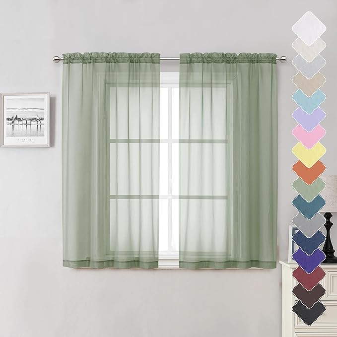 Lecloud Short Sheer Curtains 54 Inches Length 2 Panels, Light Filtering Voile by Lecloud