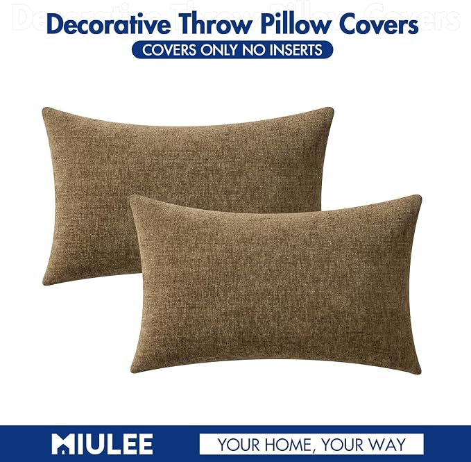 MIULEE Pack of 2 Coffee Throw Pillow Covers 12x20 Inch Soft Chenille Lumbar - Image 6