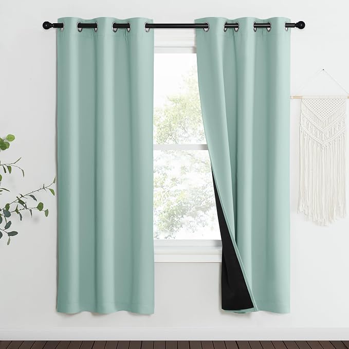 NICETOWN Aqua Blue 100% Blackout Curtain Set, Thermal Insulated & Energy by NICETOWN