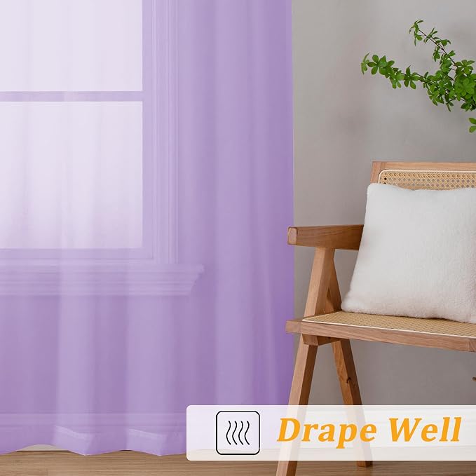 Gwine Lilac Sheer Curtain Tiers 24 Inch Length, Light Filtering Voile Short - Image 7