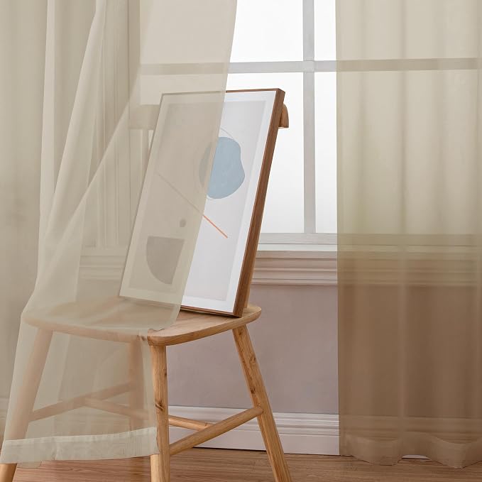 Simplebrand Taupe Sheer Curtains 84 Inches Long 2 Panels, Light Filtering Rod - Image 4