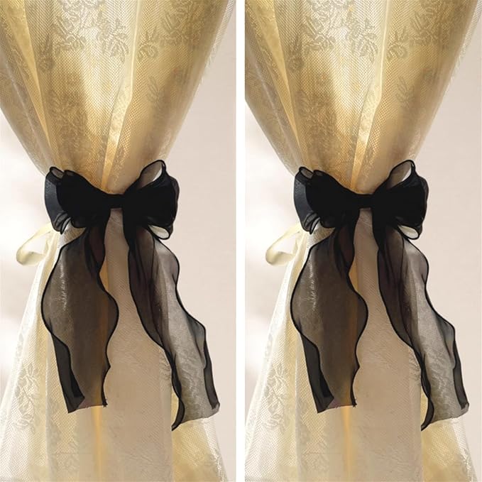 2 Pack French Silky Bow Curtain Tiebacks, Elegant Lace Ribbon by Unknown