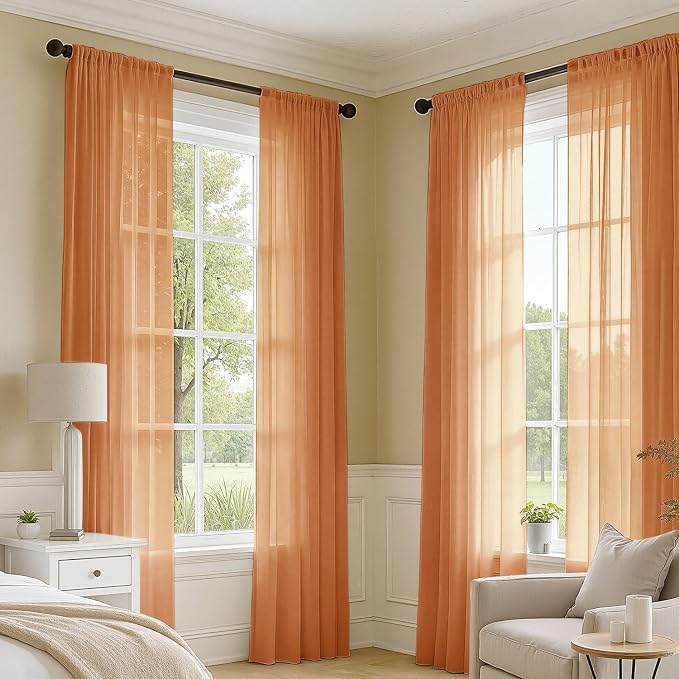 MIULEE Fall Orange Sheer Curtains 96 Inches Long 4 Panels 42 x 96 Inches | - Image 2