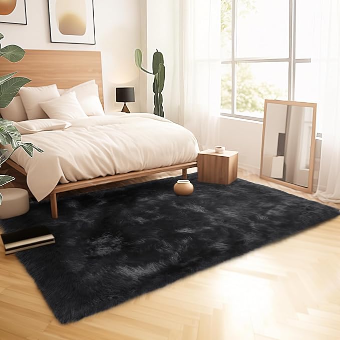 Ciicool Faux Fur Rug Black Fluffy Area Rugs - Image 3