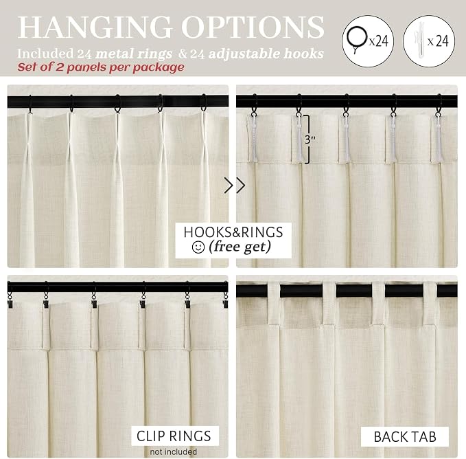 Pinch Pleated Linen Cream Semi Sheer Curtains 96 Inches Long - Image 4