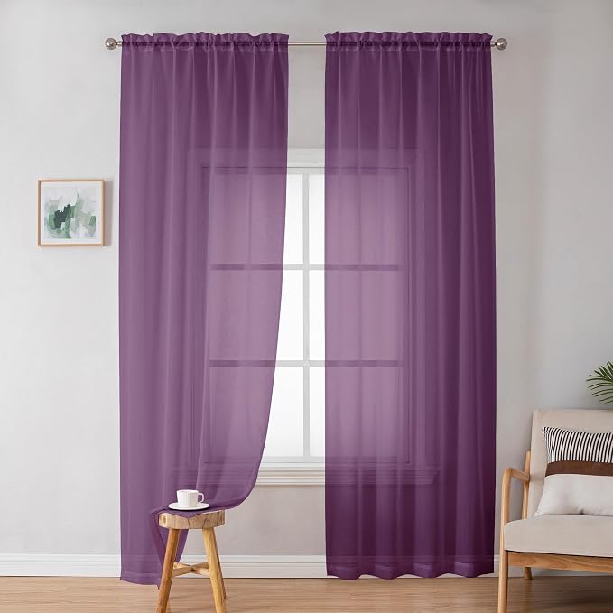 OWENIE Sheer Curtains 72 Inches Long 2 Panels Set, Transparent Light Filtering - Image 3