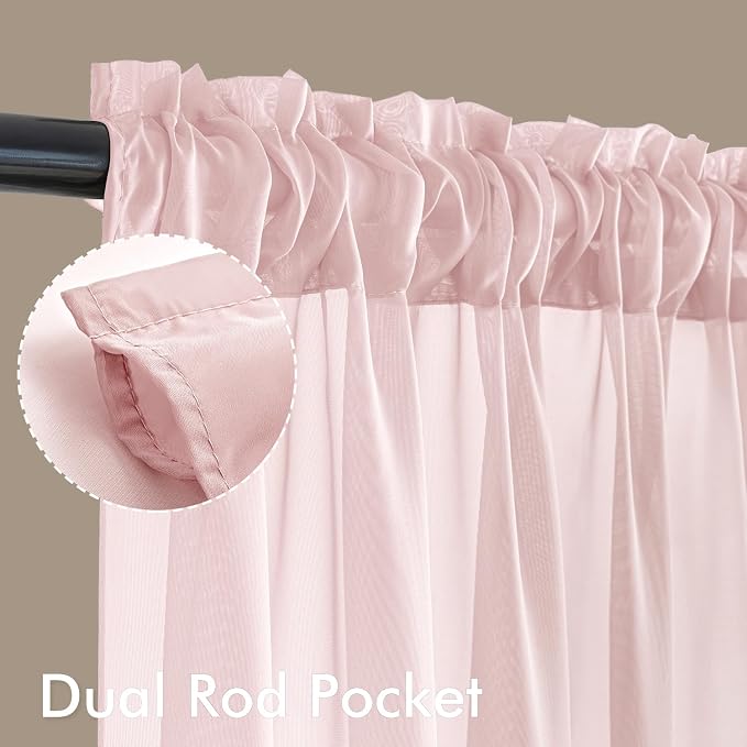 MIULEE Blush Pink Sheer Curtains 108 Inches Long, 4 Panels Set, Light Filtering - Image 3