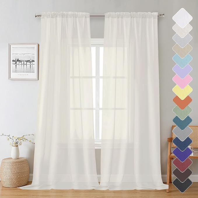 Lecloud Sheer Curtain Panels Set 96" Inches Long, Solid Voile Light Filtering by Lecloud