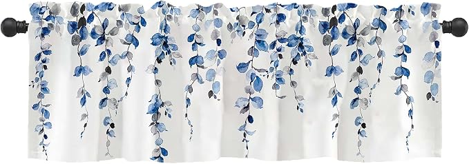 Watercolor Blue Leaves Window Valance by debraleye