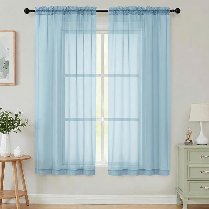 Sheer Curtains 63 Inch Length 2 Panels Set by WelvetBLK