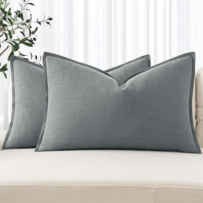 MIULEE Decorative Linen Lumbar Pillow Covers 12x20 Inch Gray ​Boho Farmhouse​ by MIULEE