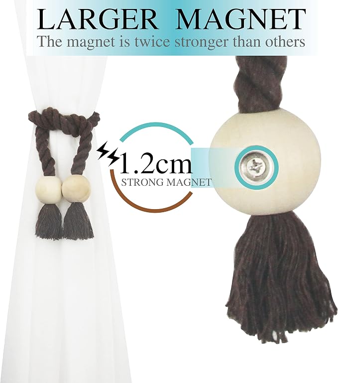 4 Pack Magnetic Curtain Tiebacks Cotton Hand Woven Tie Back Decorative Rope - Image 4
