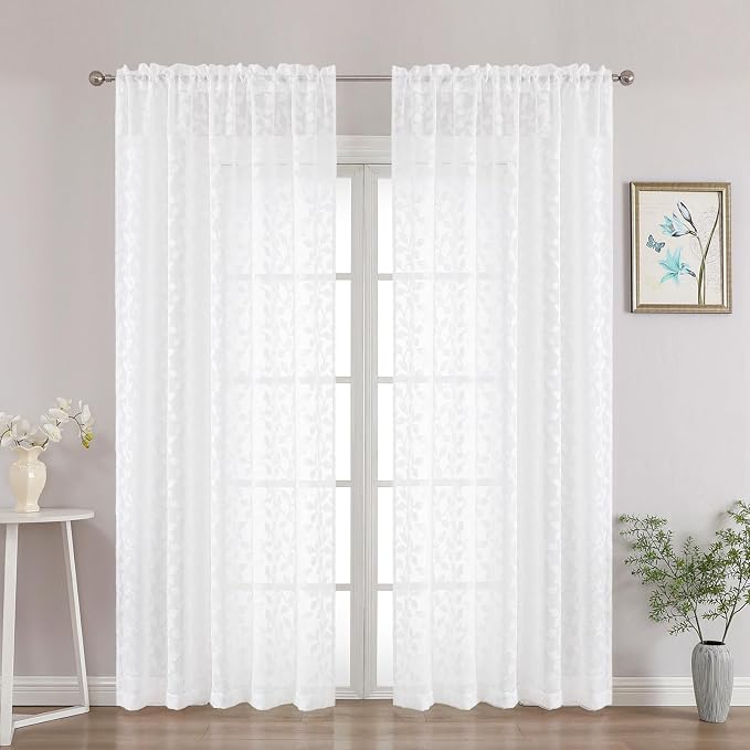 Chyhomenyc White Sheer Curtains 84 Inch Length 2 Panels Set, Light Filtering by Chyhomenyc
