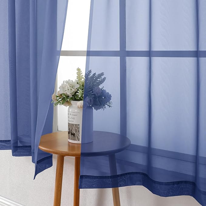Lecloud Royal Blue Sheer Curtains 54 Inch Length 2 Panels, Voile Light - Image 7