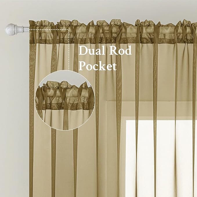 MIULEE 2 Panels Solid Color Sheer Window Curtains Elegant Window Voile - Image 2