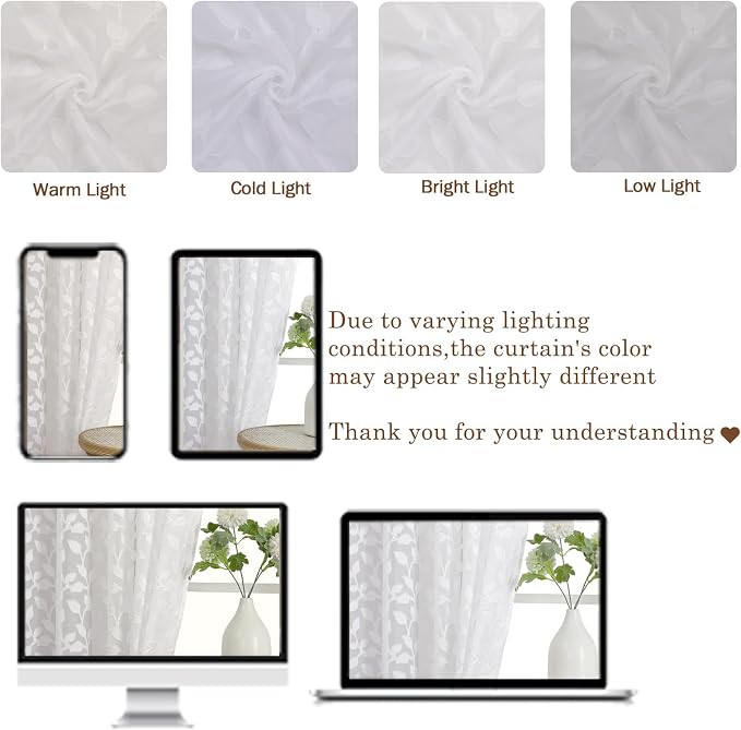 Chyhomenyc White Sheer Curtains 90 Inch Length 2 Panels Set, Light Filtering - Image 8