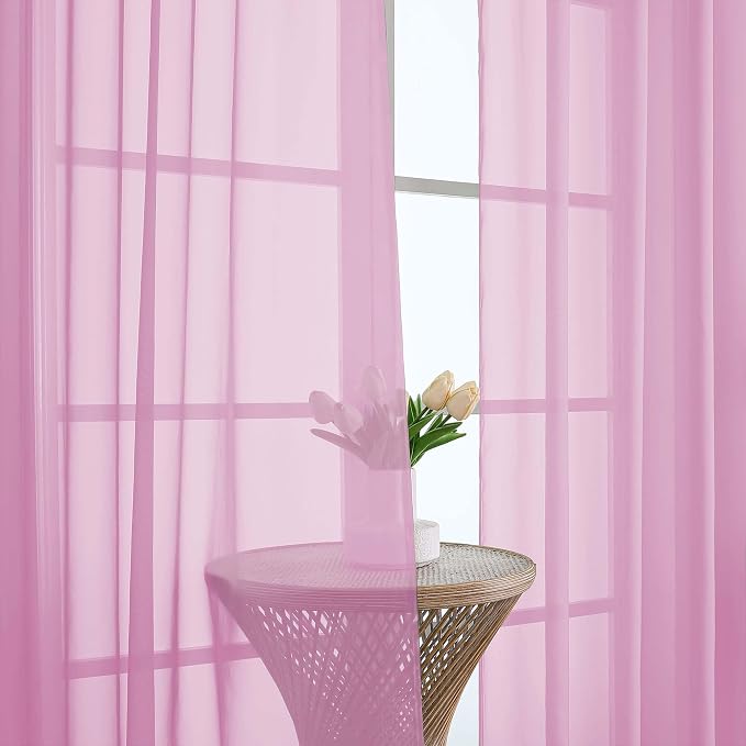 Chyhomenyc Pink Sheer Curtains 84 Inches Long 2 Panels, Light Filtering Pink - Image 9