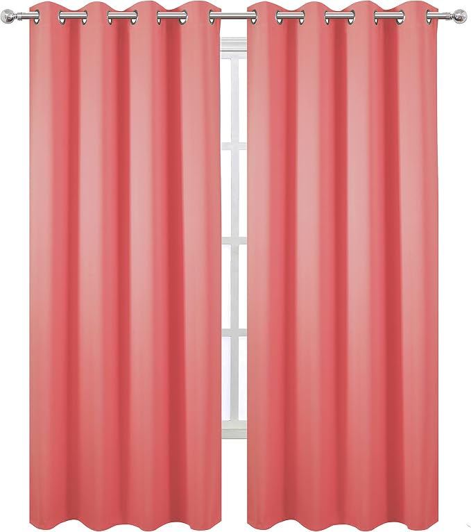 LEMOMO Blackout Curtains 66 x 84 inch/Coral Curtains Set of 2 Panels/Thermal - Image 2