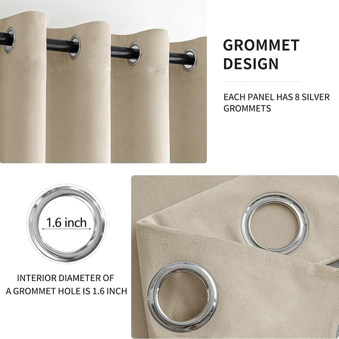 MIULEE Velvet Curtains Beige Elegant Grommet Curtains Thermal Insulated - Image 2
