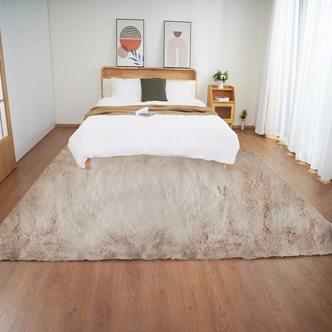Ghouse Light Brown Beige Faux Rabbit Fur Rug 6x9 Machine Washable Area Rugs - Image 2