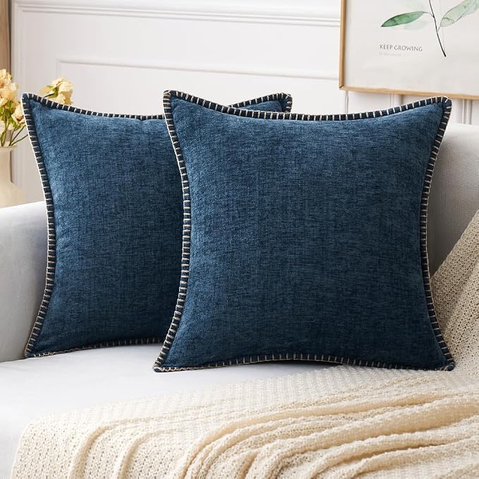 MIULEE Pack of 2 Couch Throw Pillow Covers 20x20 Inch Dark Blue Farmhouse by MIULEE