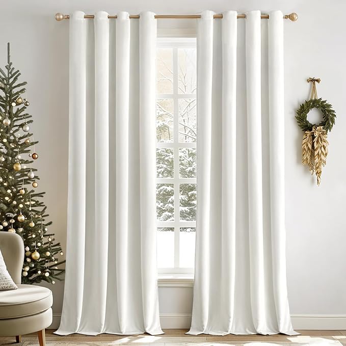 MIULEE 90 Inches Velvet Pure White Elegant Grommet Thermal Insulated Soundproof by MIULEE