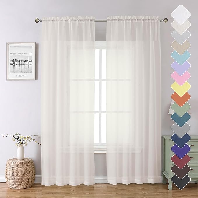Lecloud Ivory Sheer Curtains 84 Inches Long 2 Panels, Solid Voile Light by Lecloud