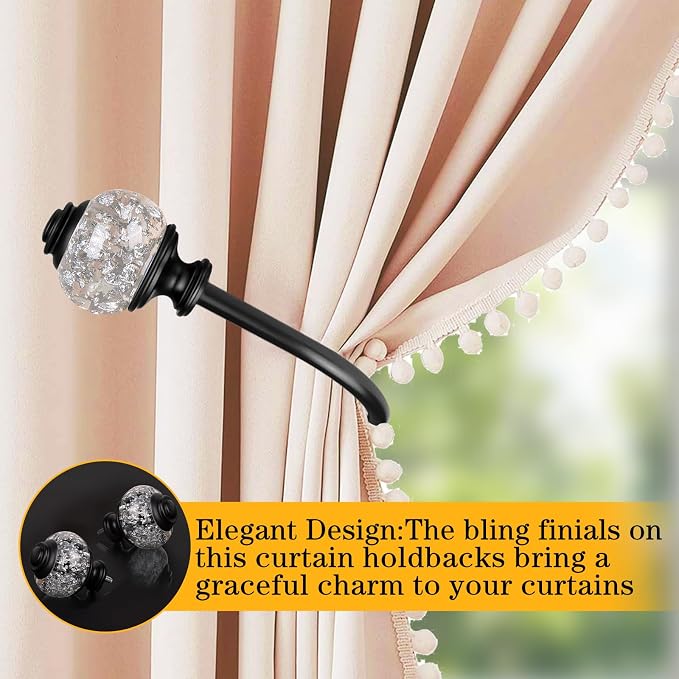 2 Pack Black Curtain Holdbacks, USFOOK Decorative Drapery Tiebacks, Curtain Tie - Image 2