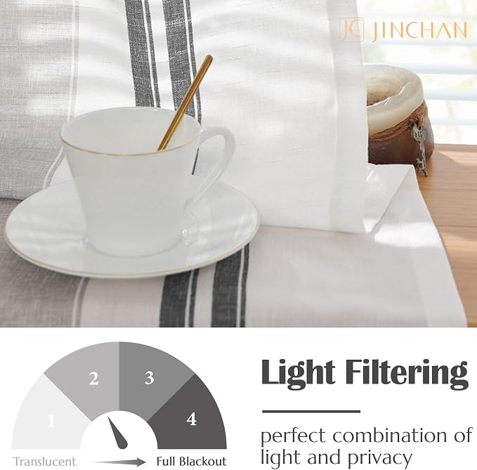 jinchan Striped Valance Farmhouse Window Treatment Linen Textured Drapes - Image 5
