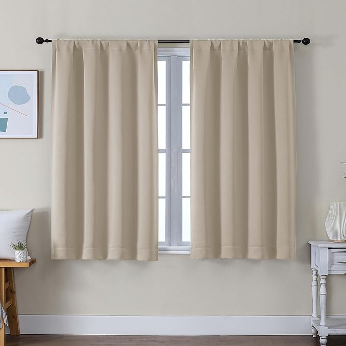 Simplebrand Ava Biscotti Beige Short Blackout Curtains by Simplebrand