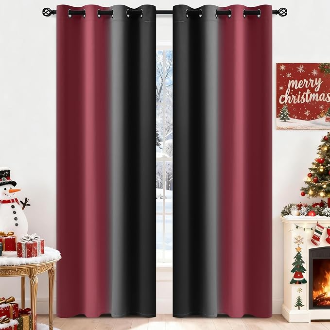 Yakamok Blackout Ombre Burgundy and Black Curtains - Image 2