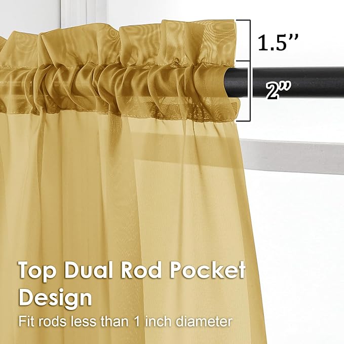 OVZME Gold Sheer Curtains 96 Inches Long 2 Panels - Image 3