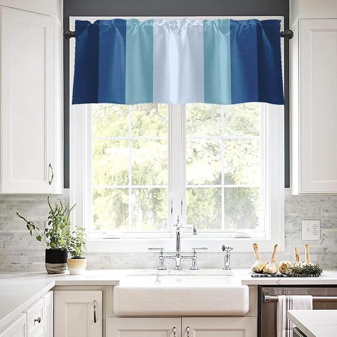 Emvency 2 Pack Valances Window Treatments, Striped Blue Coastal Nautical Modern - Image 7