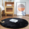 Ghouse Faux Rabbit Fur Round Rug 3ft Black Round Rugs by Ghouse