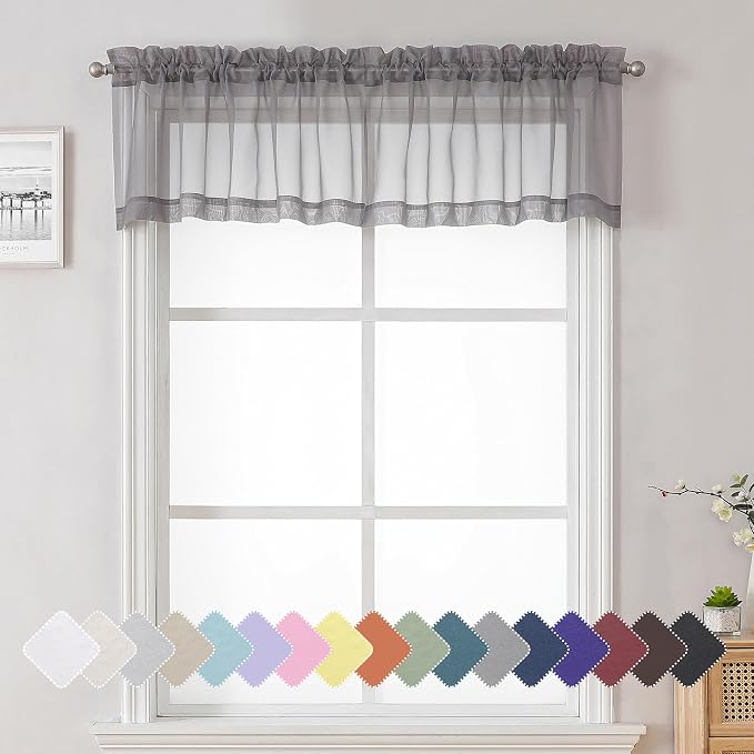 Lecloud Charcoal Grey Sheer Curtains 14 Inch Length 2 Panels Set, Light by Lecloud