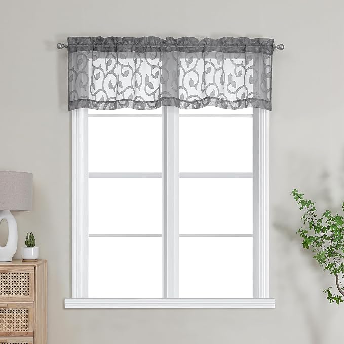 OWENIE Furman Charcoal Gray Sheer Curtains Valances by OWENIE