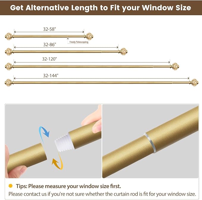 7/8 inch Curtain Rods for Windows 66 to 120 Inch, USFOOK Telescoping Splicing - Image 7