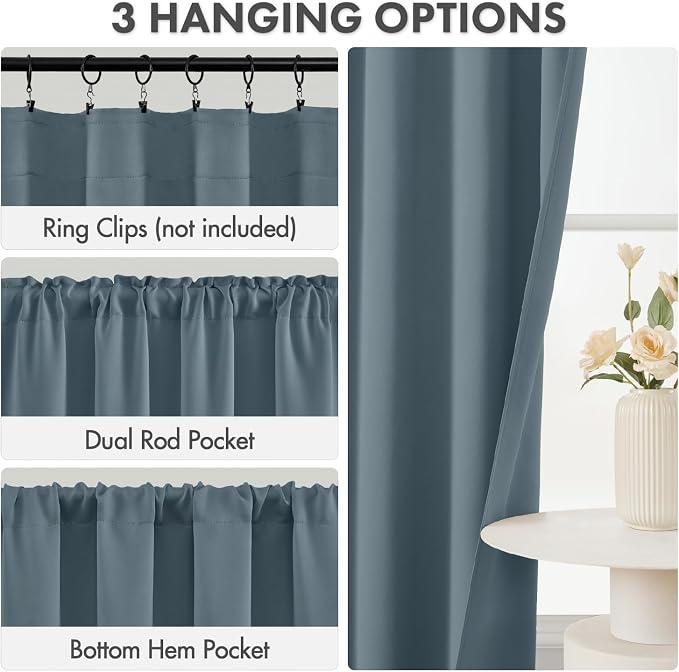 MIULEE 4 Panel Set Short Bedroom Blackout Curtains 54 Inch Long Grey Blue | - Image 2