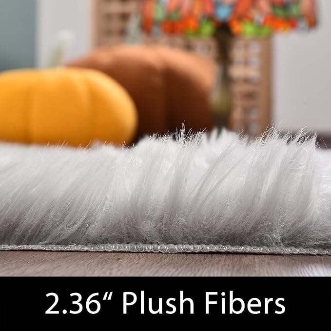 Latepis Faux Sheepskin Fur Rug 2x4 Feet Light Grey Fluffy Rugs Shag Furry Rug - Image 3