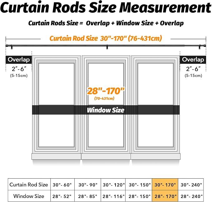 GEEBOBO Black Curtain Rods for Windows 120 to 170 Inch, 1 Inch Extra Long Heavy - Image 5