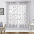 HOMEIDEAS Light Grey Sheer Curtains 52 X 63 Inches Length 2 Panels Embroidered by HOMEIDEAS