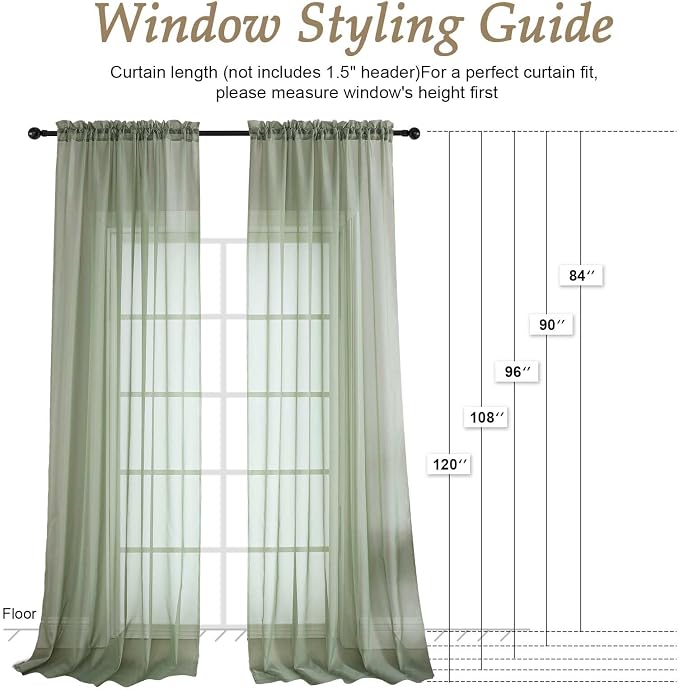 OVZME Sage Green Bedroom Curtains 2 Panel Sets 90 Inch Length, 59 Inch Extra - Image 2