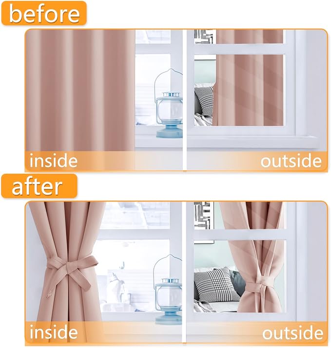 Blackout Curtains for Bedroom, 52 x 63 Inches Length Blush 2 Panels | Thermal - Image 4